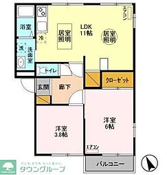 つくばエクスプレス 南流山駅 徒歩4分の賃貸アパート 2階2LDKの間取り