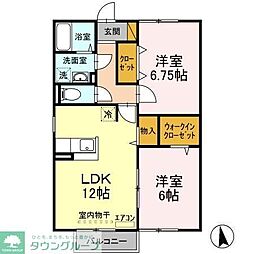 JR常磐線 馬橋駅 徒歩19分の賃貸アパート 2階2LDKの間取り