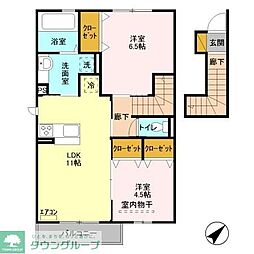 東武野田線 梅郷駅 徒歩15分の賃貸アパート 2階2LDKの間取り