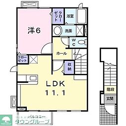 つくばエクスプレス 南流山駅 徒歩16分の賃貸アパート 2階1LDKの間取り