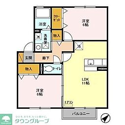 北総鉄道 西白井駅 徒歩10分の賃貸アパート 2階2LDKの間取り