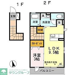 JR常磐線 金町駅 徒歩17分の賃貸アパート 2階1LDKの間取り
