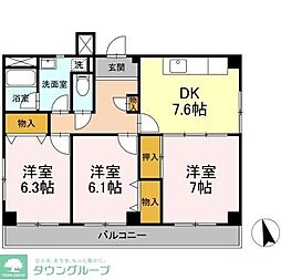 つくばエクスプレス 南流山駅 徒歩11分の賃貸マンション 3階3DKの間取り
