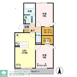 つくばエクスプレス 三郷中央駅 徒歩16分の賃貸アパート 1階2LDKの間取り