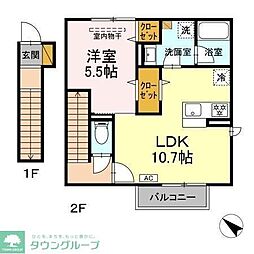 JR常磐線 松戸駅 徒歩11分の賃貸アパート 2階1LDKの間取り