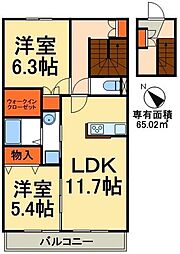 ストラーダ 2階2LDKの間取り