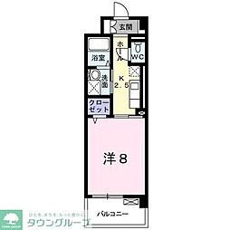 アヴニールヒルズ 2階1Kの間取り