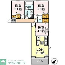 ハイクレスト 1階3LDKの間取り
