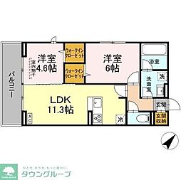 ハイクレスト 3階2LDKの間取り