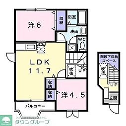 エレガンテカーサII 2階2LDKの間取り