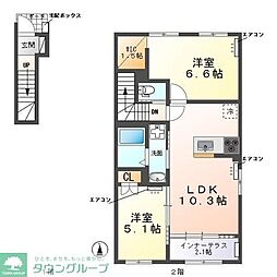 ウェストビレッヂI 2LDKの間取図画像