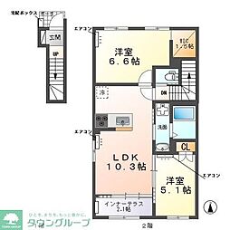 ウェストビレッヂII 2LDKの間取図画像