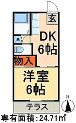 メゾンパストラル 1DKの間取図画像