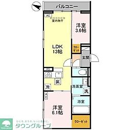 八潮市大字垳アパート 2LDKの間取図画像