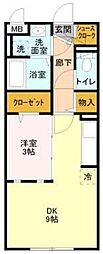 メルヴェーユ 1LDKの間取図画像