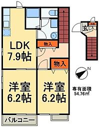 オープンガーデン 2DKの間取図画像