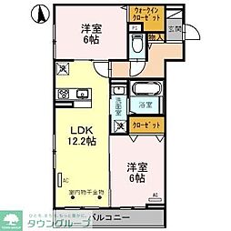 三郷市三郷1丁目アパート 2LDKの間取図画像