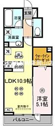 トリシア関 1LDKの間取図画像