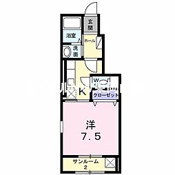 ニューハピネス 1Kの間取図画像