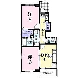メローライフB 2DKの間取図画像