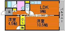 シティハイツ清水 4階2LDKの間取り