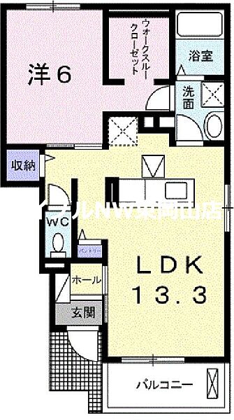 トゥールビヨン　II ｜岡山県岡山市東区楢原(賃貸アパート1LDK・1階・47.31㎡)の写真 その2