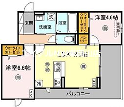ル　コンテ 3階2LDKの間取り