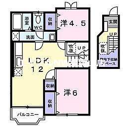 クレストール長船Ａ 2階2LDKの間取り