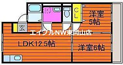 コーポラス雄町 1階2LDKの間取り