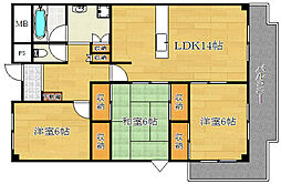 エミネンス南茨木 6階3LDKの間取り