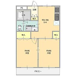 ＮＩＳＨＩハイツＡ 1階2DKの間取り