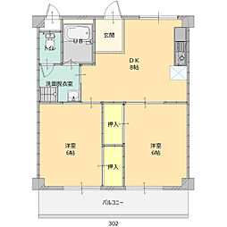 ハイツ白ゆり 2DKの間取図画像