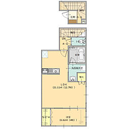 太田市下浜田町アパート 1LDKの間取図画像