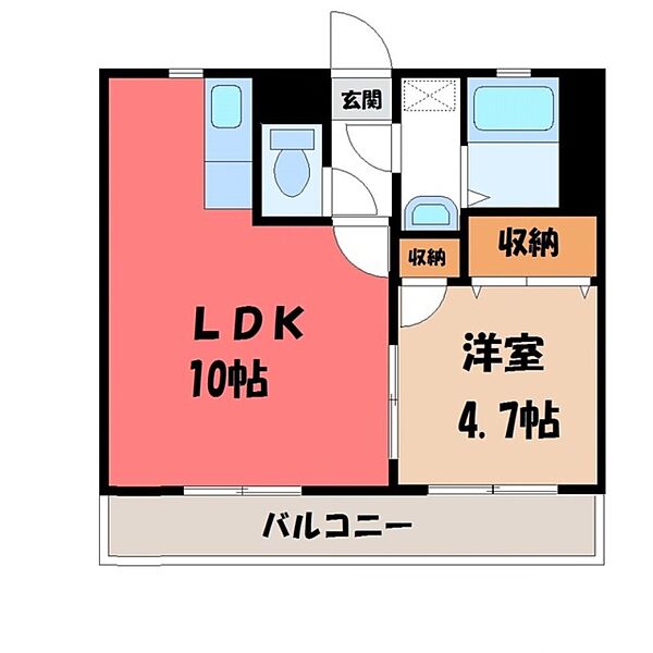 栃木県宇都宮市川田町(賃貸マンション1LDK・2階・35.20㎡)の写真 その2