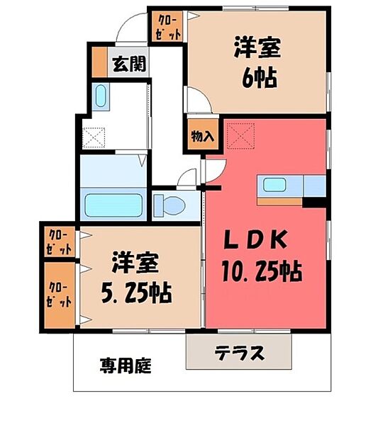 栃木県宇都宮市上野町(賃貸アパート2LDK・1階・52.84㎡)の写真 その2