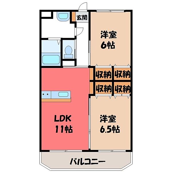 栃木県宇都宮市中今泉3丁目(賃貸マンション2LDK・4階・55.51㎡)の写真 その2