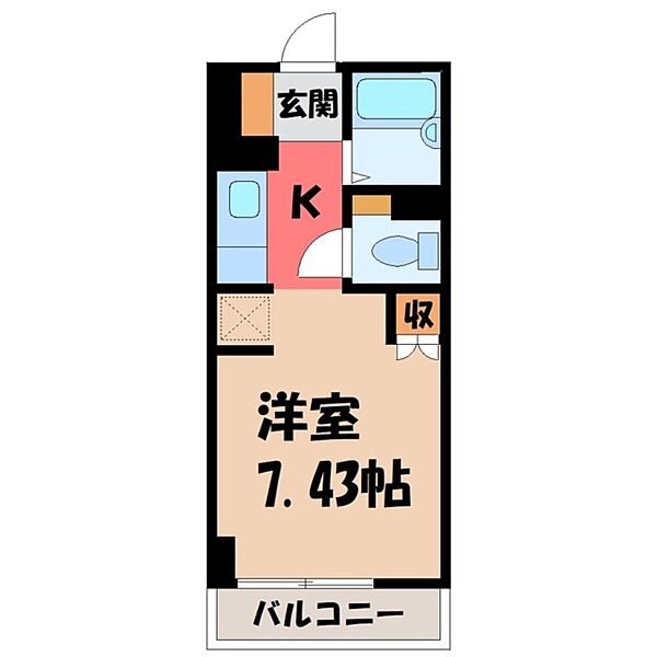 栃木県宇都宮市岩曽町(賃貸マンション1K・4階・21.00㎡)の写真 その2