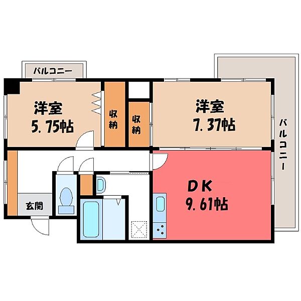 栃木県宇都宮市南大通り4丁目(賃貸マンション2DK・5階・57.22㎡)の写真 その2