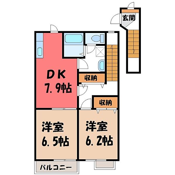 栃木県さくら市氏家(賃貸アパート2DK・2階・53.44㎡)の写真 その2