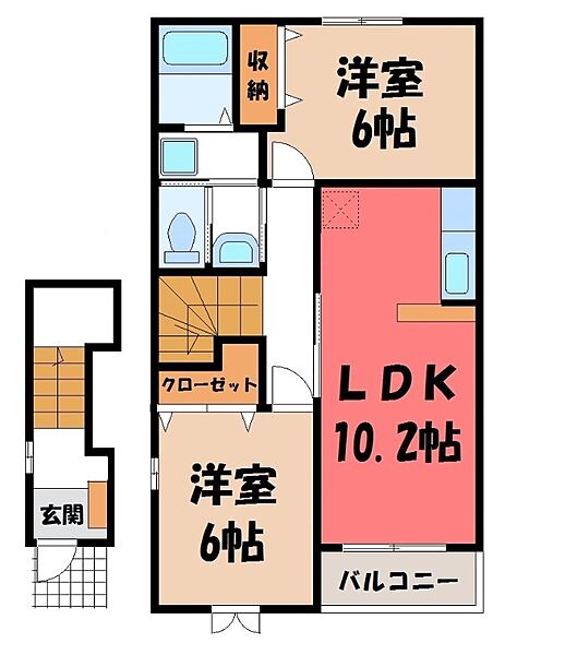 栃木県下都賀郡壬生町大師町(賃貸アパート2LDK・2階・57.02㎡)の写真 その2