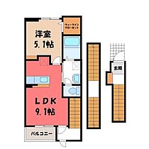 栃木県小山市西城南1丁目（賃貸アパート1LDK・3階・42.20㎡） その2