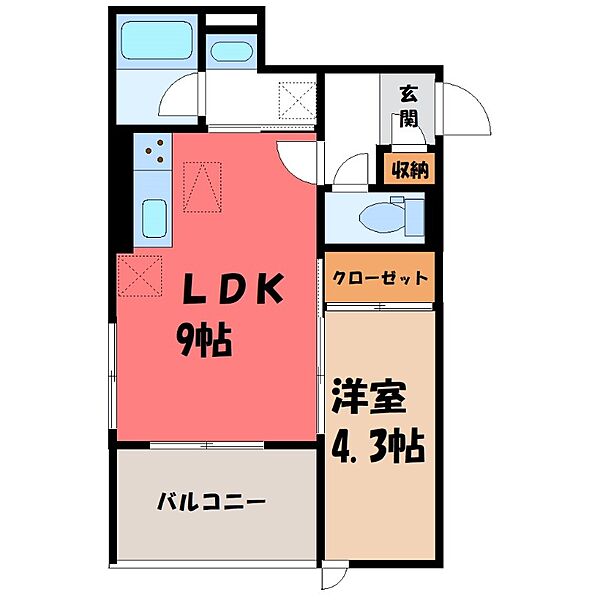 栃木県小山市駅東通り2丁目(賃貸アパート1LDK・3階・33.33㎡)の写真 その2