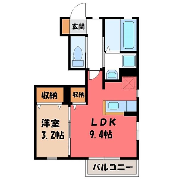 栃木県栃木市箱森町(賃貸アパート1SK・1階・35.16㎡)の写真 その2