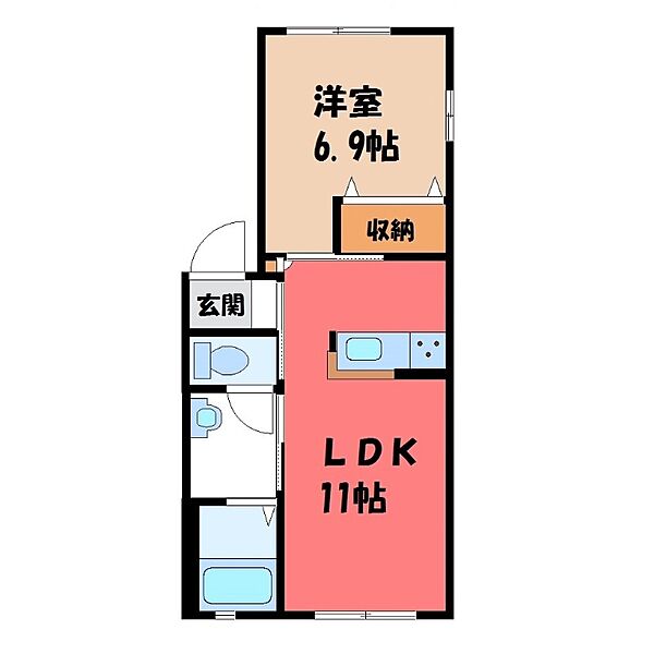 栃木県栃木市片柳町4丁目(賃貸アパート1LDK・1階・40.07㎡)の写真 その2