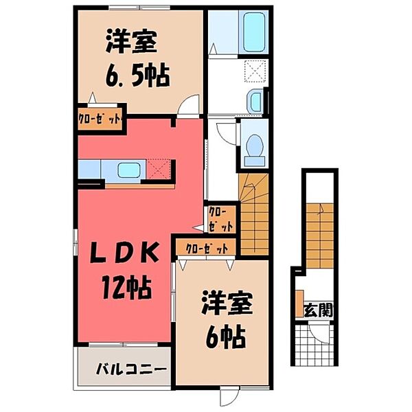 茨城県筑西市小川(賃貸アパート2LDK・2階・58.86㎡)の写真 その2