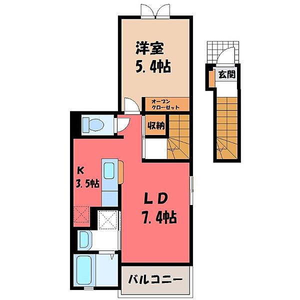 栃木県宇都宮市西川田町(賃貸アパート1LDK・2階・41.29㎡)の写真 その2