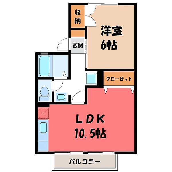 栃木県宇都宮市今泉町(賃貸アパート1LDK・2階・40.15㎡)の写真 その2