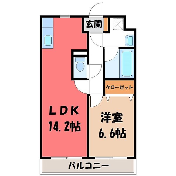 栃木県宇都宮市西川田町(賃貸マンション1LDK・2階・49.30㎡)の写真 その2