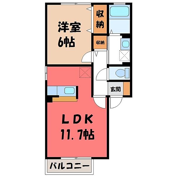 栃木県真岡市荒町3丁目(賃貸アパート1LDK・1階・41.26㎡)の写真 その2