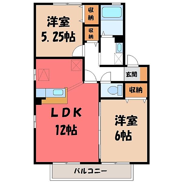 栃木県宇都宮市五代2丁目(賃貸アパート2LDK・1階・53.48㎡)の写真 その2